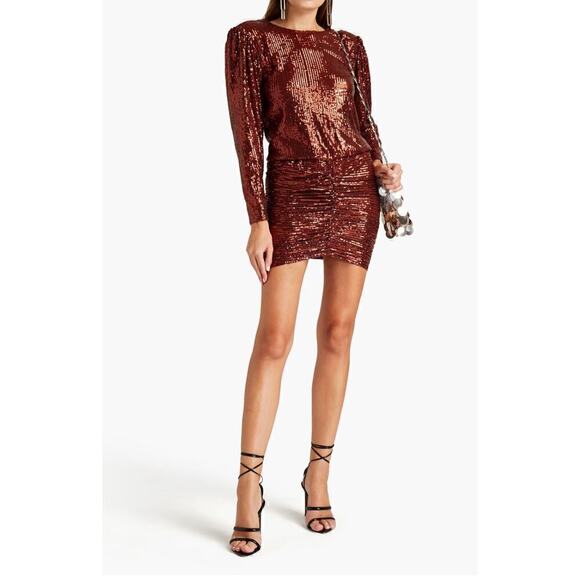 52. Retrofete Flynn Ruched Sequined Mini Dress Womens Large Party Clubbing - Picture 1 of 8